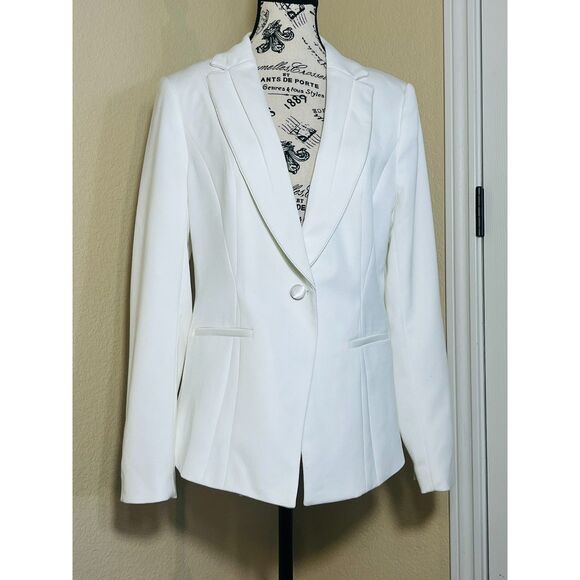 WHBM Ivory Tuxedo Jacket Blazer Tailored Career Dressy Party 10 Satin Chic Work - Picture 1 of 10